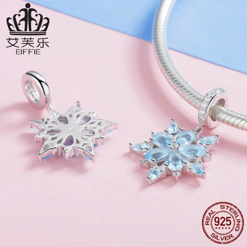 碧莎尔 S925纯银雪花配饰 DIY手链项链吊饰 镶蓝锆石小挂件SCC940