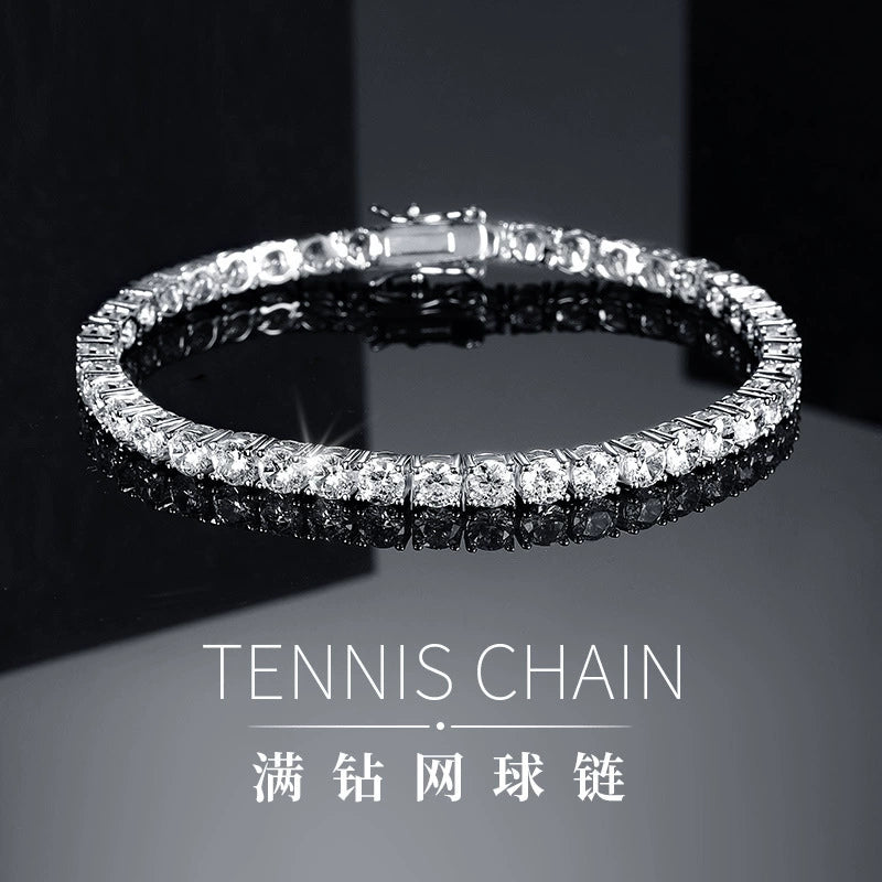 18K镀白金4爪2mm3mm4mm5mm6mm 锆石网球项链颈链时尚潮亚马逊爆款