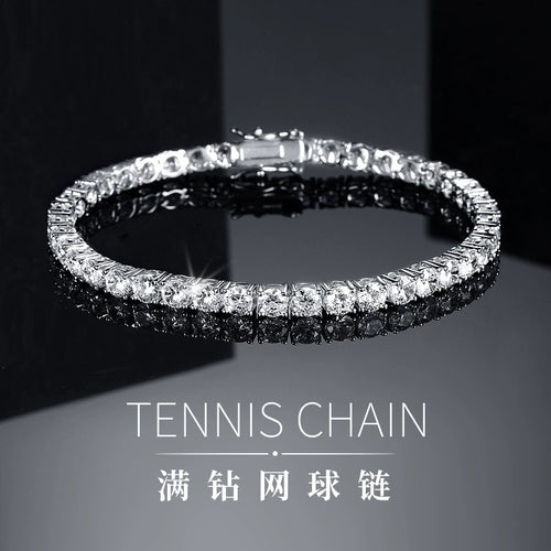 18K镀白金4爪2mm3mm4mm5mm6mm 锆石网球项链颈链时尚潮亚马逊爆款