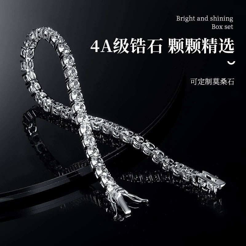 18K镀白金4爪2mm3mm4mm5mm6mm 锆石网球项链颈链时尚潮亚马逊爆款